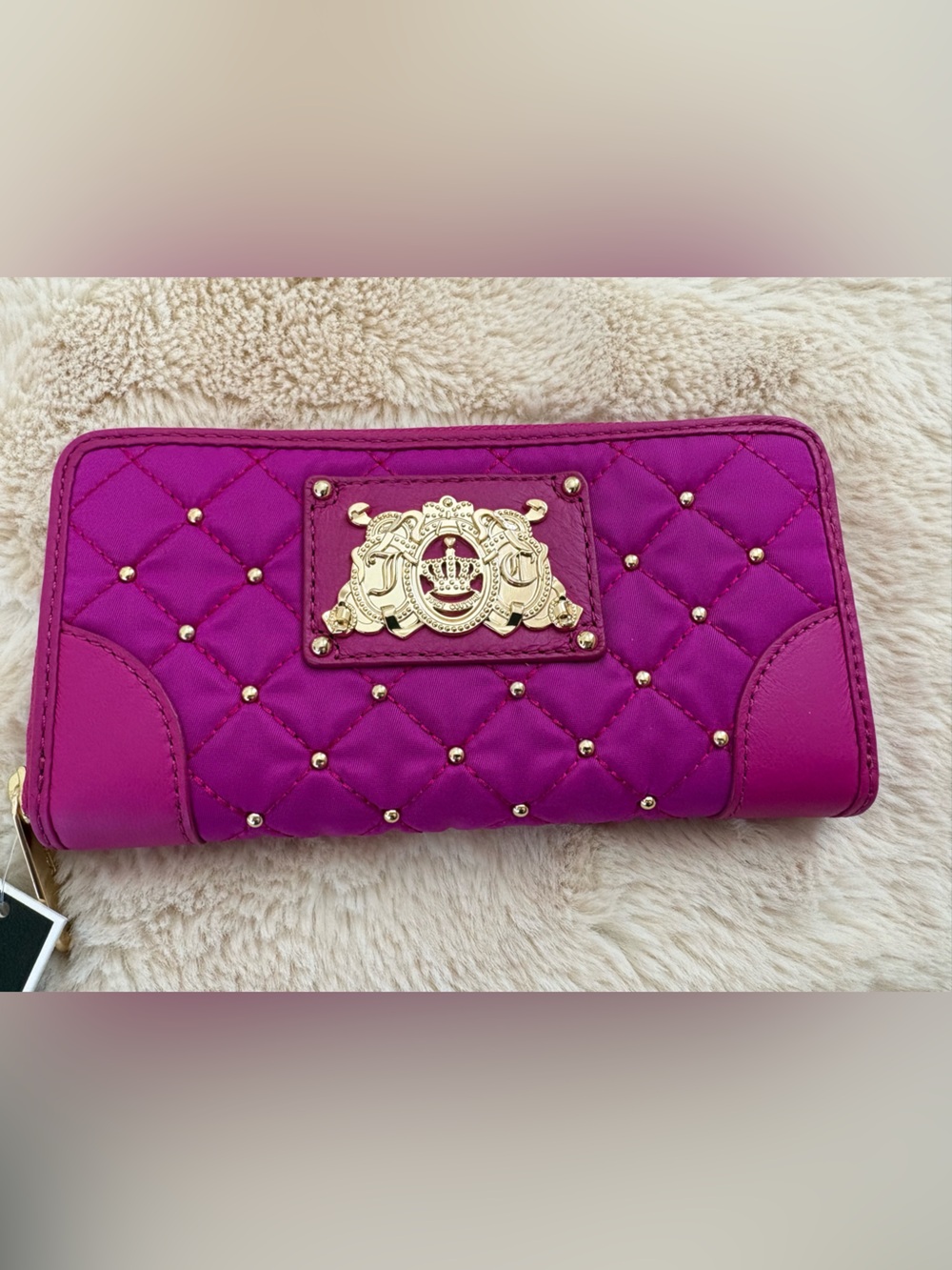 Juicy Couture Quilted Fuchsia/Pink Wallet with Gold Crest